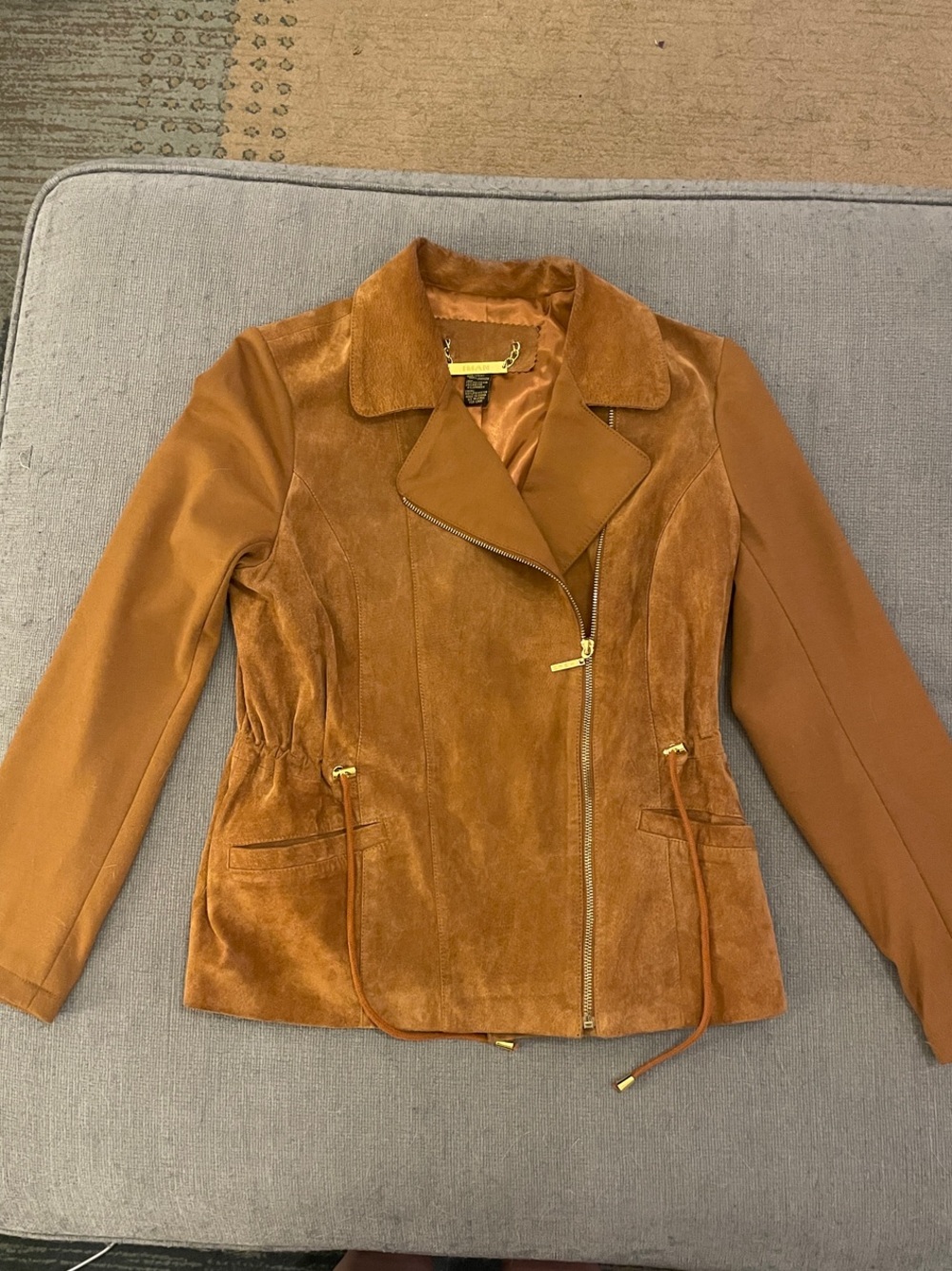 Iman Women's Leather Suede Drawstring Jacket - Rust, size small
